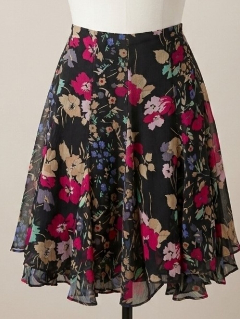 Ralph Lauren Black Floral Ruffle Lined Knee Length Skirt A Line Women’s Size 6